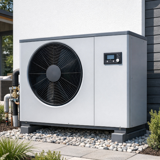 Moderne Wärmepumpe im Garten